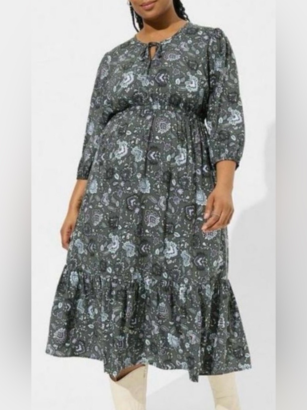 Women's Torrid Plus-Size Gray, Mint, and Lavender Tiered Midi Dress